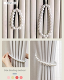 3 Pairs Magnetic Pearl Curtain Tiebacks（40cm） - No-Drill ABS Bead Holdback with Rhinestone Clasp