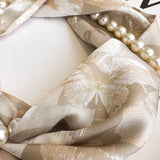 Beige 2-in-1 Magnetic Pearl Scarf & Necklace Set - Floral Print Polyester Neck Wrap with Detachable Bead Chain