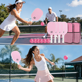 Pink Fiberglass Pickleball Paddle Set - 4 Minimalist Paddles, 8 Balls, and 2 Carry Bags for Outdoor Play