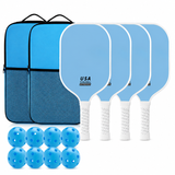 Blue Fiberglass Pickleball Paddle Set - 4 Minimalist Paddles, 8 Balls, and 2 Carry Bags for Outdoor Play