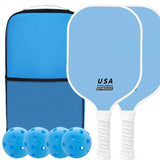 Blue Fiberglass Pickleball Paddle Set - 4 Minimalist Paddles, 8 Balls, and 2 Carry Bags for Outdoor Play