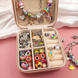 Pink Kids DIY Bead Jewelry Making Kit - 68 Pcs Alloy & Plastic Charm Bracelet & Necklace Set with Storage Box, Creative Birthday Gift for Girls