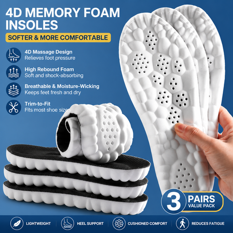 3 Pairs Black 4D Cloud Insoles for Men and Women Insoles Super Soft Anti-Fatigue, Shock Absorption, Relieve Foot Pain  (AU 12–13)