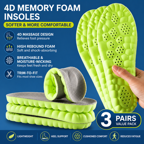 3 Pairs Green and Grey 4D Cloud Insoles for Men and Women Insoles Super Soft Anti-Fatigue, Shock Absorption, Relieve Foot Pain  (AU 16–17)