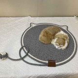 Grey Durable Cat Scratching Mat with Attached Toy Ball - Washable and Multi-Functional, Ideal for Cats' Scratching and Sleeping - 50cm Diameter