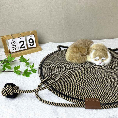 Black and Brown Durable Cat Scratching Mat with Attached Toy Ball - Washable and Multi-Functional, Ideal for Cats' Scratching and Sleeping - 50cm Diameter In Australia - Darrahopens