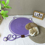 Purple Durable Cat Scratching Mat with Attached Toy Ball - Washable and Multi-Functional, Ideal for Cats' Scratching and Sleeping - 50cm Diameter
