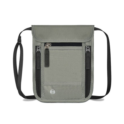 Grey RFID Neck Passport Holder - 16.3 x 22.8 cm Lightweight Nylon and Polyester Crossbody Travel Wallet and Document Organiser for Phone, Cards, Cash and Tickets In Australia - Darrahopens