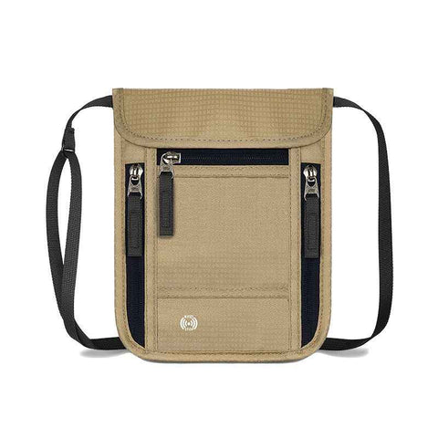 Khaki RFID Neck Passport Holder - 16.3 x 22.8 cm Lightweight Nylon and Polyester Crossbody Travel Wallet and Document Organiser for Phone, Cards, Cash and Tickets In Australia - Darrahopens