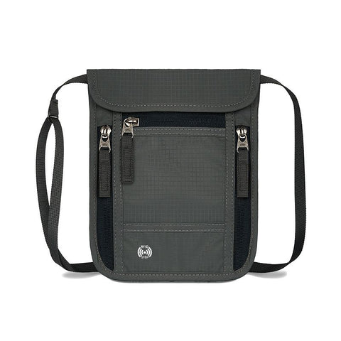 Dark Grey RFID Neck Passport Holder - 16.3 x 22.8 cm Lightweight Nylon and Polyester Crossbody Travel Wallet and Document Organiser for Phone, Cards, Cash and Tickets In Australia - Darrahopens