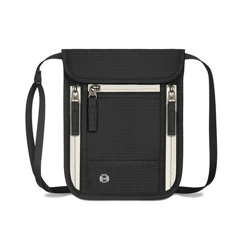 Black and Grey RFID Neck Passport Holder - 16.3 x 22.8 cm Lightweight Nylon and Polyester Crossbody Travel Wallet and Document Organiser for Phone, Cards, Cash and Tickets In Australia - Darrahopens