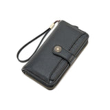 Black Women's Long Zipper Wallet with Wristlet – Multi-Card Slots, Phone Compartment & Coin Pocket (200g)
