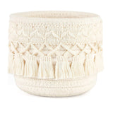 Beige Boho Cotton Rope Tassel Storage Baskets – Set of 2 Round Woven Organizers for Makeup Brushes & Desktop Essentials (12cm Diameter)