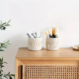 Beige Boho Cotton Rope Tassel Storage Baskets – Set of 2 Round Woven Organizers for Makeup Brushes & Desktop Essentials (12cm Diameter)