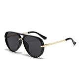 Black Retro Aviator Sunglasses with UV Protection – Oversized PC + Metal Frame, Includes Black Case