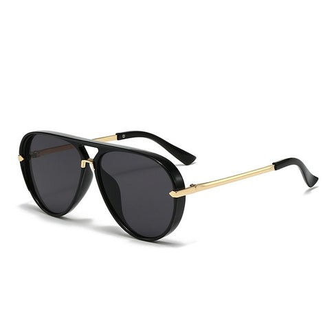 Black Retro Aviator Sunglasses with UV Protection – Oversized PC + Metal Frame, Includes Black Case