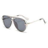 Grey Retro Aviator Sunglasses with UV Protection – Oversized PC + Metal Frame, Includes Black Case In Australia - Darrahopens