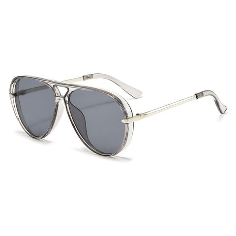 Grey Retro Aviator Sunglasses with UV Protection – Oversized PC + Metal Frame, Includes Black Case In Australia - Darrahopens