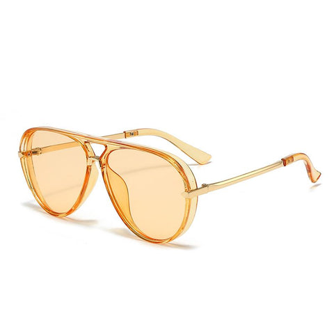 Light Orange Retro Aviator Sunglasses with UV Protection – Oversized PC + Metal Frame, Includes Black Case In Australia - Darrahopens