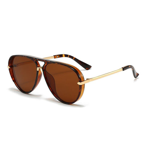 Brown Retro Aviator Sunglasses with UV Protection – Oversized PC + Metal Frame, Includes Black Case In Australia - Darrahopens