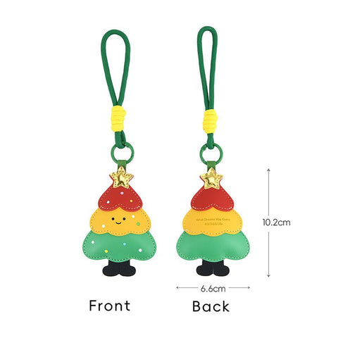2-Piece Christmas Tree Shaped PU Leather Keychains – Cute Holiday Bag Ornaments and Car Decorations