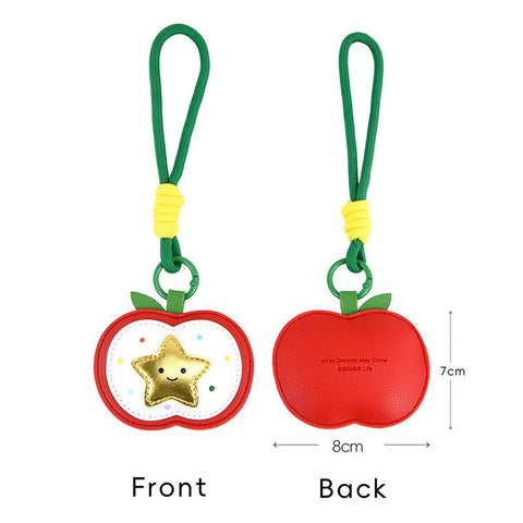 2-Piece Peace Apple Shaped PU Leather Keychains – Cute Holiday Bag Ornaments and Car Decorations