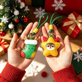2-Piece Christmas star and reindeer Shaped PU Leather Keychains – Cute Holiday Bag Ornaments and Car Decorations