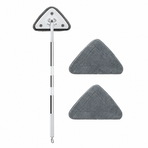 Adjustable Triangle Cleaning Mop 124-164cm Extendable Long Handle Window Squeegee Wall Washer Rotatable Head for Ceilings High Corners Wet Dry Use with 2 Microfibre Pads