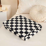 Black and white check Double-Sided Plaid Fleece Blanket – 100×150cm Machine Washable, No-Shedding Flannel Throw for Office, Air Conditioning & Nap Use