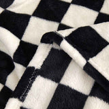 Coffee-colored and white checkered pattern Double-Sided Plaid Fleece Blanket – 100×150cm Machine Washable, No-Shedding Flannel Throw for Office, Air Conditioning & Nap Use