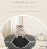 Sky blue Felt Donut Cat Bed with Zipper Tunnel Toy, Double-Layer Pet Cave for Cats, M Size (50x20cm), Cozy Hideaway for Indoor Cats