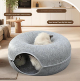 Dark grey Felt Donut Cat Bed with Zipper Tunnel Toy, Double-Layer Pet Cave for Cats, M Size (50x20cm), Cozy Hideaway for Indoor Cats