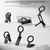 Black Alloy Pocket Magnetic Phone Stand with Desktop Tripod – Multi-Function Foldable Design for Portable Selfie Stick & Hands-Free Shooting – Ideal for Travel, Vlogging, and Daily Use