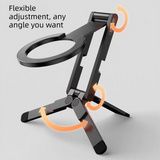 Black Alloy Pocket Magnetic Phone Stand with Desktop Tripod – Multi-Function Foldable Design for Portable Selfie Stick & Hands-Free Shooting – Ideal for Travel, Vlogging, and Daily Use