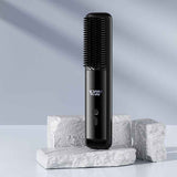 Black Wireless Rechargeable Hair Straightener Brush with LCD Display - USB-C Fast Charging, 3 Heat Settings, Cool Air Function - Portable Ceramic Heating Comb for Travel and Home Use