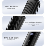 Green Wireless Rechargeable Hair Straightener Brush with LCD Display - USB-C Fast Charging, 3 Heat Settings, Cool Air Function - Portable Ceramic Heating Comb for Travel and Home Use
