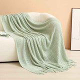 Mint green Elegant Openwork Knitted Throw Blanket with Tassels - 127x180cm Large Decorative Soft Sofa Blanket for Living Room & Bedroom - Breathable Cozy Cover for Travel & Office Nap