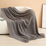 Dark grey Elegant Openwork Knitted Throw Blanket with Tassels - 127x180cm Large Decorative Soft Sofa Blanket for Living Room & Bedroom - Breathable Cozy Cover for Travel & Office Nap