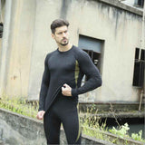 XL Size Black Men's Tactical 4-Way Stretch Fleece Lined Thermal Underwear Set - Winter Sweat-Wicking & Breathable Sportswear for Training & Outdoors