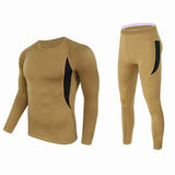 XXL Size Khaki Men's Tactical 4-Way Stretch Fleece Lined Thermal Underwear Set - Winter Sweat-Wicking & Breathable Sportswear for Training & Outdoors
