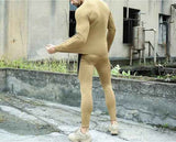2-Pack XL Size Men's Tactical 4-Way Stretch Fleece Lined Thermal Underwear Set(Black + Khaki) - Winter Sweat-Wicking & Breathable Sportswear for Training & Outdoors