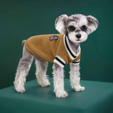 4-Pack S Size Preppy Style V-Neck Knitted Cotton Pet Sweater - Hair-Resistant & Breathable, Classic Fleece-Lined Pullover for Cats and Dogs(Green + Red + Khaki + Grey)