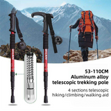 53-110 CM Black Ultralight Telescopic Aluminum Trekking Pole (4-Section T-Handle) - Professional & Compact Shock-Absorbing Trail Support
