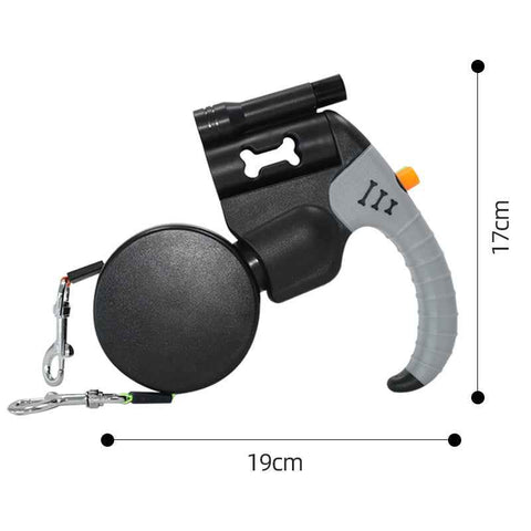 Black and Grey One-to-Two Retractable Dog Leash with One-Click Safety Lock & Night Light - 3M Tangle-Free 360° Rotation Walking Leash