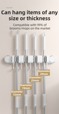 White Vacuum Suction Cup Mop & Broom Holder with 4 Roller Clips + 5 Hooks - Heavy Duty Waterproof Rack for Bathroom & Kitchen
