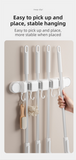Grey Vacuum Suction Cup Mop & Broom Holder with 2 Roller Clips + 3 Hooks - Heavy Duty Waterproof Rack for Bathroom & Kitchen