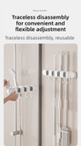 Grey Vacuum Suction Cup Mop & Broom Holder with 4 Roller Clips + 5 Hooks - Heavy Duty Waterproof Rack for Bathroom & Kitchen