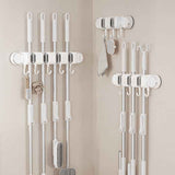 White Vacuum Suction Cup Mop & Broom Storage Rack Combination(3-Size: 2 Clips + 3 Clips + 4 Clips) - Heavy Duty Waterproof Rack for Bathroom & Kitchen