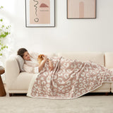 Leopard Print Checkerboard Flannel Throw Blanket(Medium 130 x 150 CM) - Anti-Pilling Trendy Soft Plush Blanket for Bed, Sofa & Travel