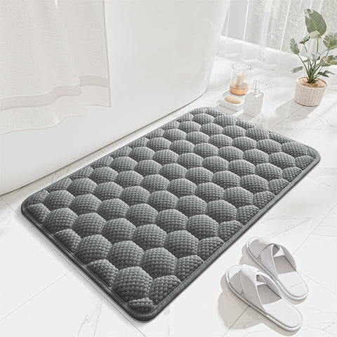 Light Grey 3D Honeycomb Textured High-Elastic Memory Foam Bathroom Mat (40 x 60 CM) - Ultra Absorbent Quick-Dry Thickened Door Mat